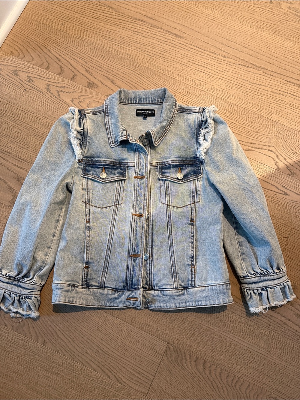 Light Wash Generation Love Ruffled Denim Jacket